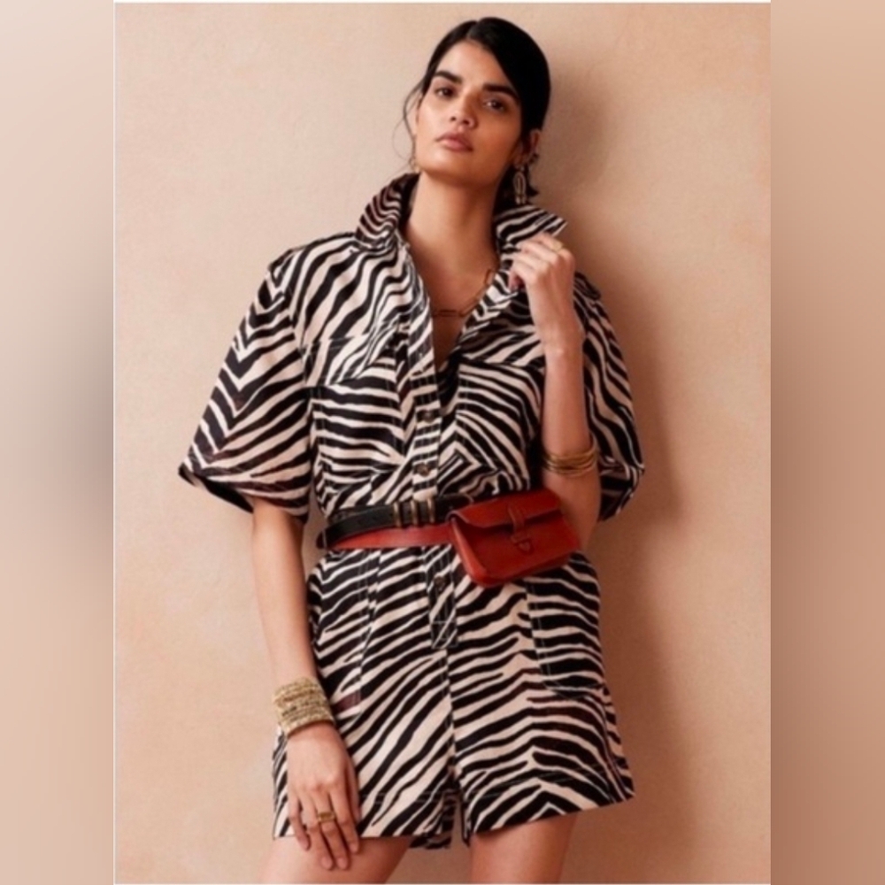 Banana Republic Zebra Safari Linen Romper size Large - Picture 2 of 10